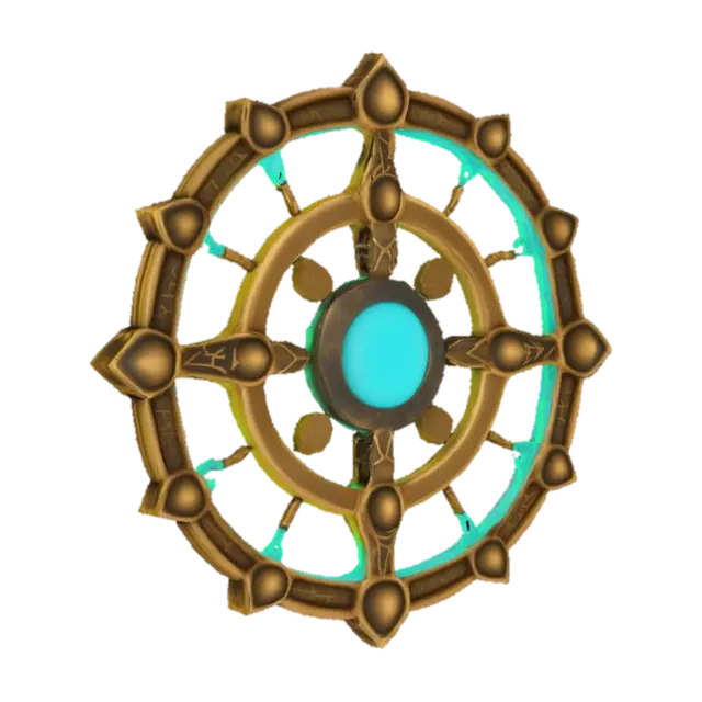 A single glowing magitek rune etched into aged brass. It glows with soft turquoise… - Experimental 3D model, AI generated