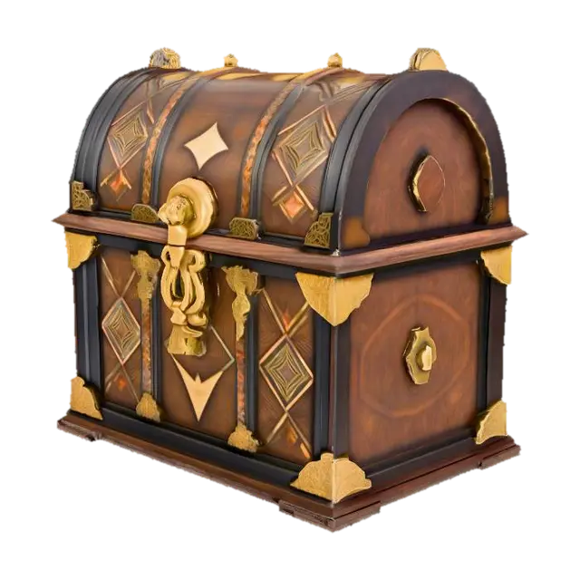 3D model for a large, ornate chest with shifting geometric patterns and metallic inlays that shimmer with iridescent colors.