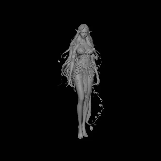 3D model for Sexy elve druidess, leaves and vines cloths. Stylyzed style.