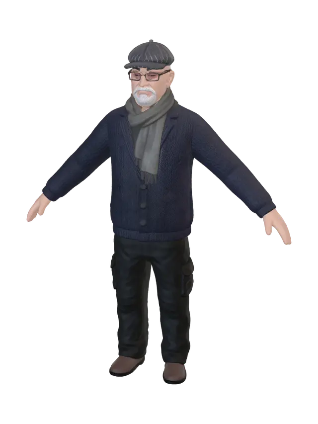3D model for Grey-Bearded Gentleman in a Knitted Cardigan