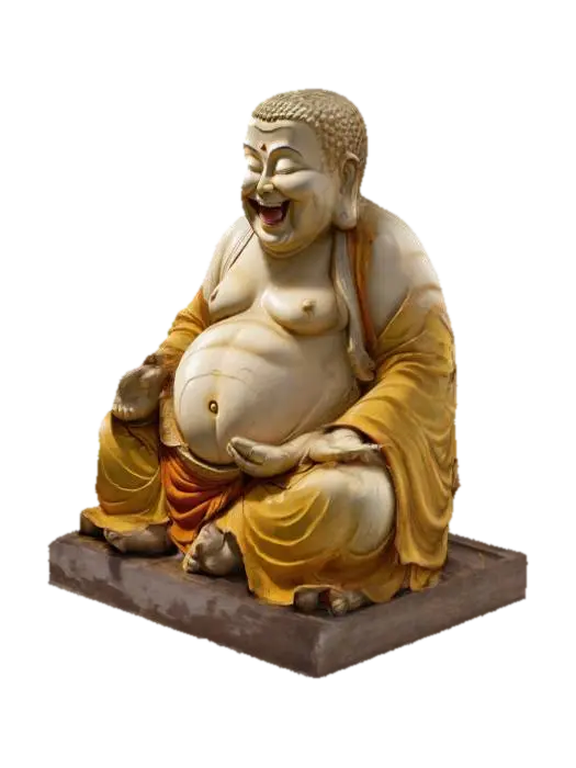 A sitting laughing buddha statue, perfect hands, laughing pose, legs hidden under… 3D model, vytvořený pomocí AI