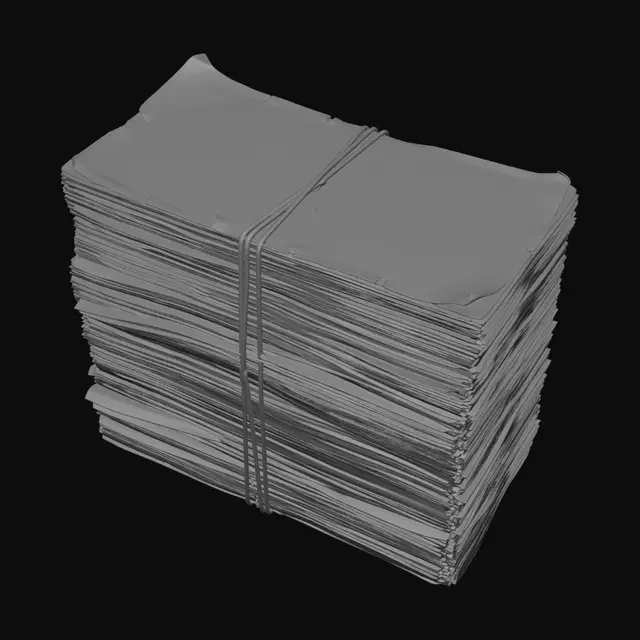 3D model for stack of Reichsmark banknotes bundled together, isolated on white background, realistic vintage paper money, highly detailed textures, cinematic studio lighting, photorealistic, centered composition, realistic shadows, ultra detailed 3D render, isolated object, no environment, no people