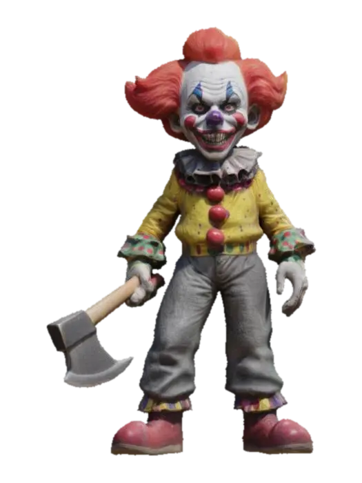 Scary Clown with an Axe 3D model, vytvořený pomocí AI
