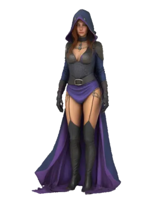 A Fantasy Female Spy from a medieval fantasy universe, out of this world clothes,… 3D model, vytvořený pomocí AI