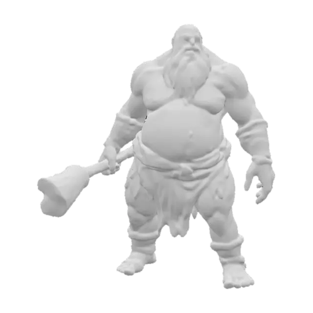 3D model for A tall stone age giant in fur rags and a log weapon, Game Assets, Highly Detailed, Ultra Realistic, Body, A-pose, Full Body, ARMS AWAY FROM THE BODY , detailed