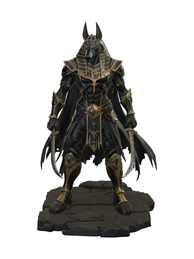 Anubis, Warlord of the Azure Blades 3D model, vytvořený pomocí AI