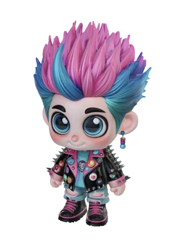 Modello 3D Rainbow Mohawk Punk, generato dall’IA