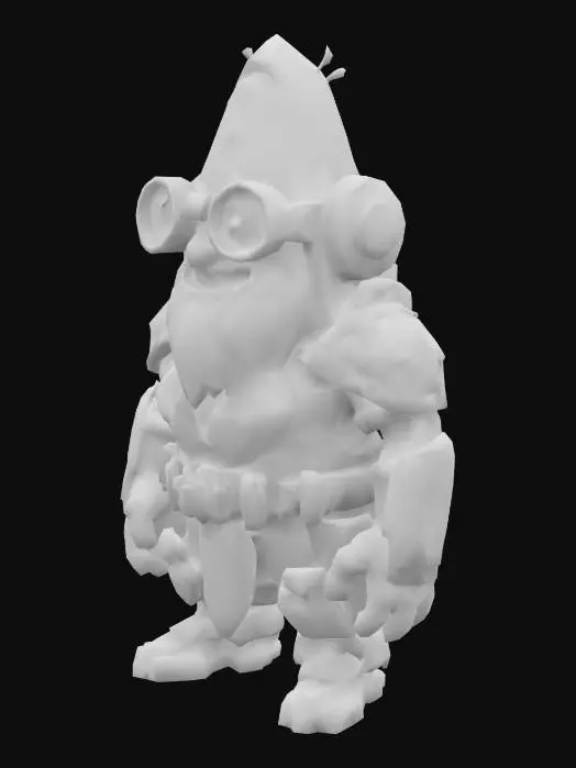 3D model for Low poly futuristic space gnome. Has high tech gagdet armor and evil grin.