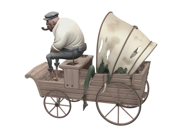 Stylized Horsedrawn - Lineart 3D model, vytvořený pomocí AI