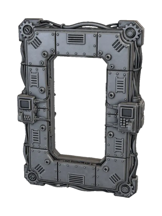 Sci-fi wall panel, hard surface, modular design, cables and pipes running along the… - Bolts 3D model, vytvořený pomocí AI