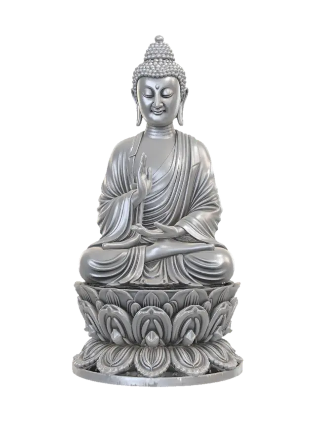 Create a highly detailed 3D printable Buddha statue in a serene lotus meditation… 3D model, vytvořený pomocí AI