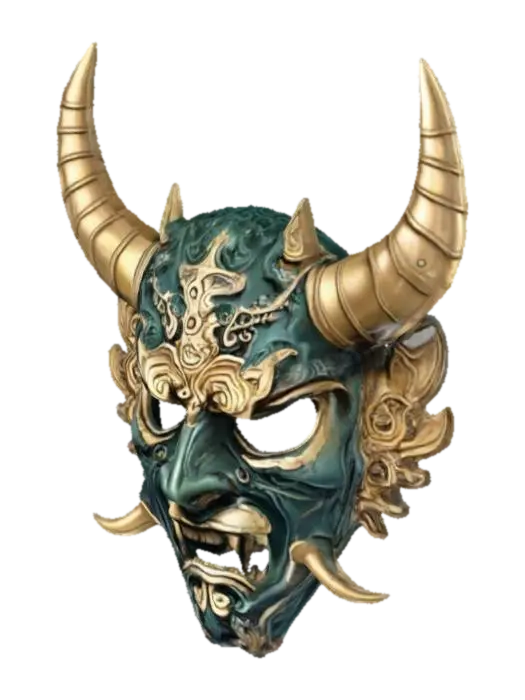 Golden Oni Mask 3D model, vytvořený pomocí AI