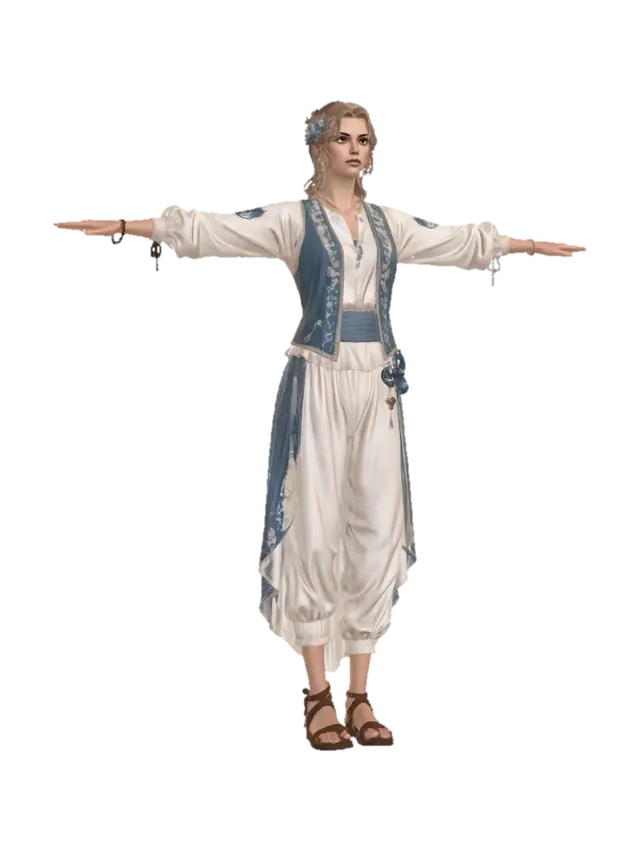 3D model for Azure Embroidered Bohemian Ensemble