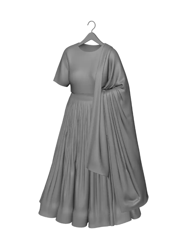 3D model for Champagne Embroidered Lehenga