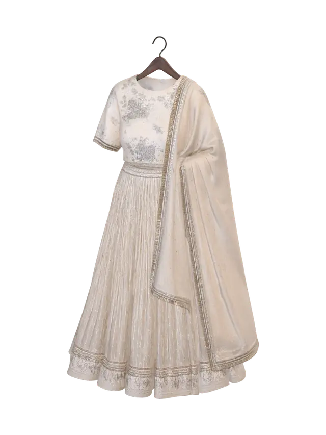 3D model for Champagne Embroidered Lehenga