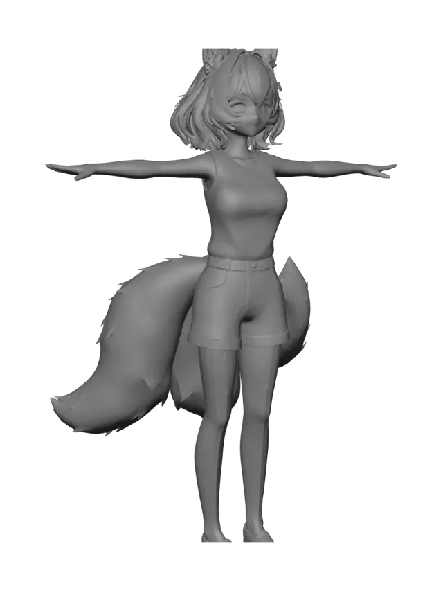 3D model for Teal Foxgirl in a T-pose