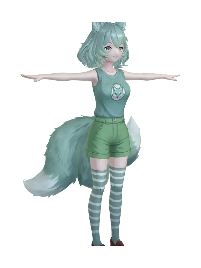 3D model for Teal Foxgirl in a T-pose