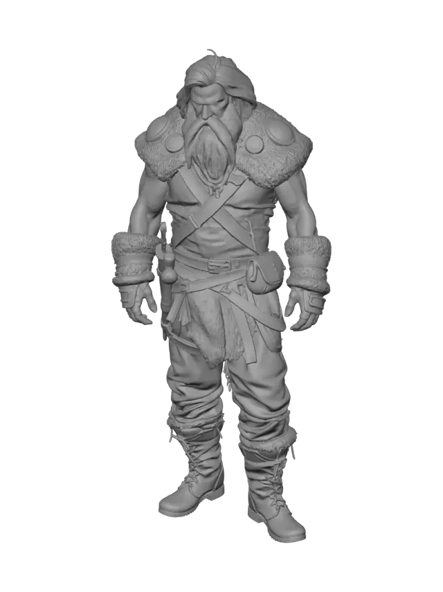 3D model for Eine realistische und weitläufige Höhlenumgebung, ideal für ein Survival-Spiel in Unreal Engine 5.7. Die Höhle soll eine natürliche, unregelmäßige Felsformation aufweisen, bestehend aus rauen, graubraunen Gesteinswänden mit sichtbaren mineralischen Einschlüssen und subtilen Moos- oder Flechte

Der Krieger besitzt eine muskulöse Statur, lange, zottelige, dunkelbraune Haare, die realistisch fallen, und einen vollen, wilden Bart mit ausgeprägter Textur. Seine Haut ist wettergegerbt, sonnengebräunt und weist überzeugende, realistische Narben auf, die Tiefe und Authentizität verleihen. Die grobe, zerrissene Kleidung besteht aus verschiedenen Schichten braunen Fells und Leders, wobei jede Materialschicht eine deutliche, abgenutzte Textur und kleine Beschädigungen aufweist, passend für das raue U