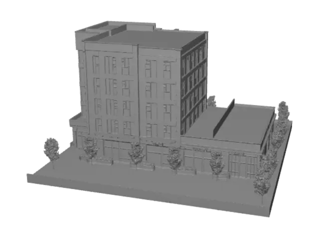 3D model for Front Elevation of a Modern Mixed-Use Building