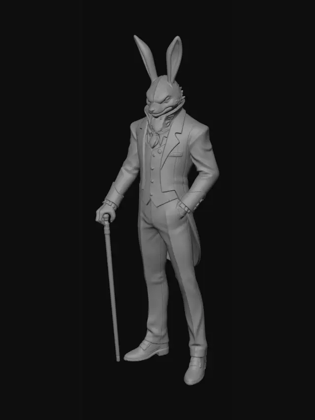 3D model for Tall full body white rabbit. Make him in a sophisticated pose