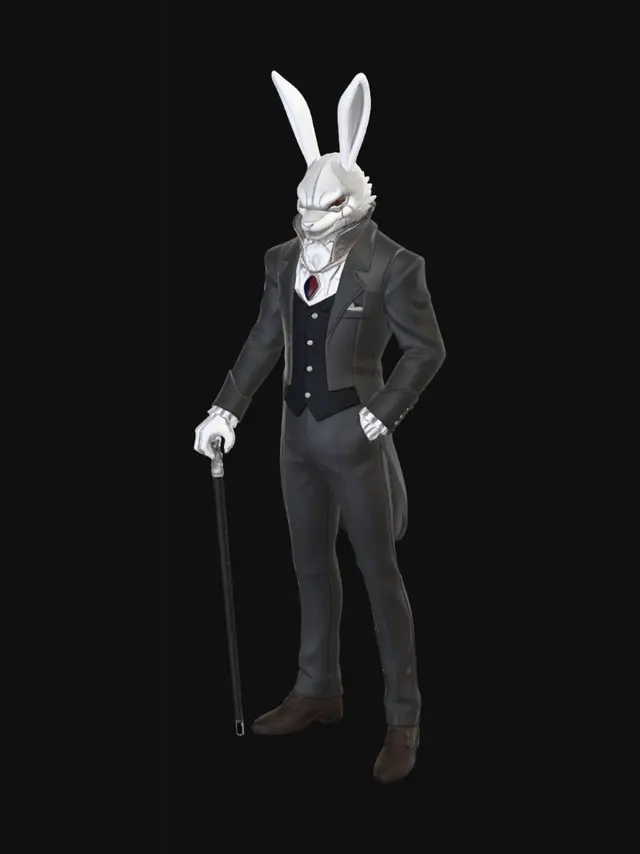3D model for Tall full body white rabbit. Make him in a sophisticated pose