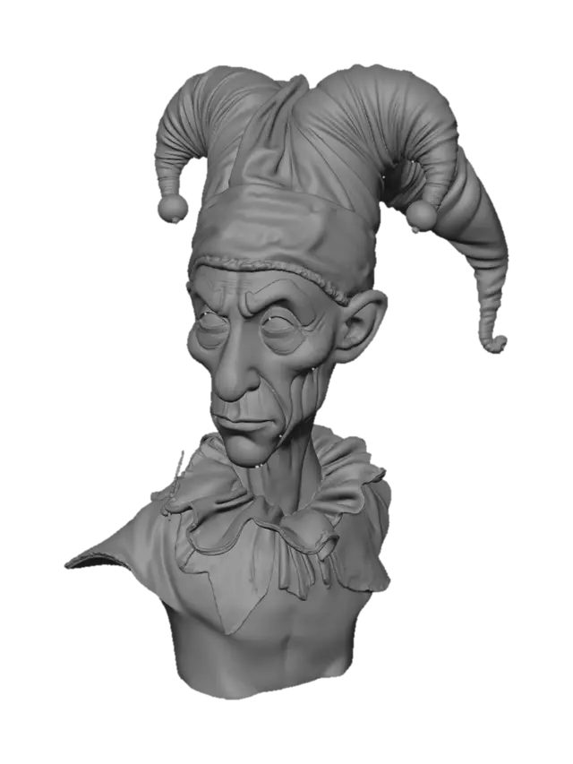 3D model for Realistischer Jester Kopf mit nachdenklichen Gesichtsausdruck.