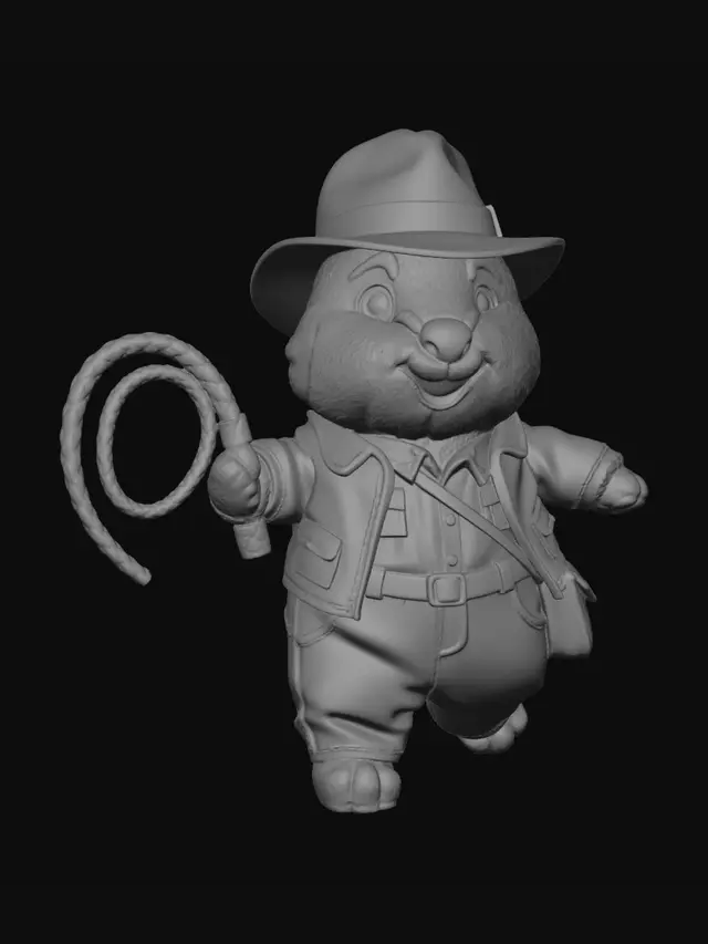 3D model for Ein Stofftier Quokka im Indianer Jones Outfit. Mit peitsche und Hut. Lustiger Gesichtsausdruck. In Actionstellung.