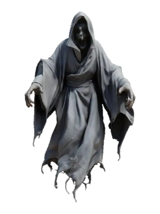 3D model for fantasy ghost enraged, body floating in the air, torn robe fluttering on his body, detailed scary face ghost, extremely detailed, high sharp resolution texture, T-Pose
