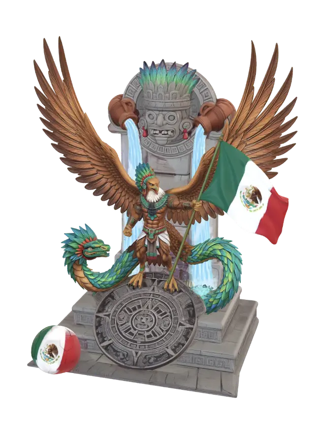 Quetzalcoatl's Fountain of the Sun Stone - Azteca 3D-model, gegenereerd door AI