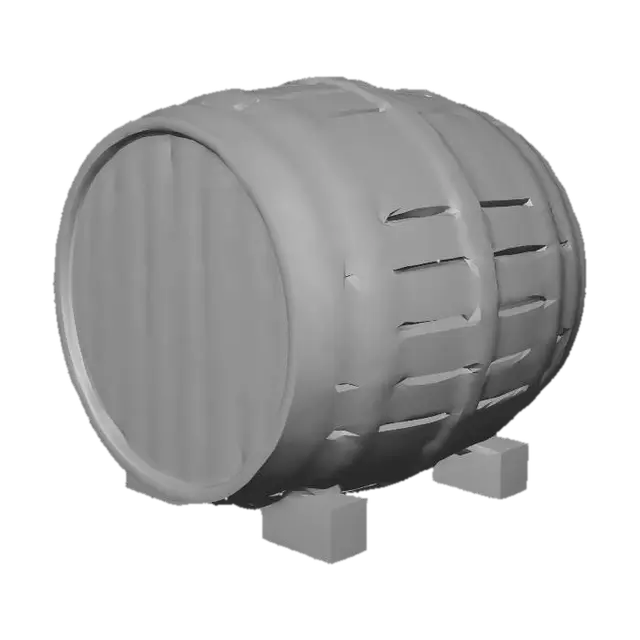 3D model for low poly wooden barrel, stylized game asset, clean topology, PBR texture, isolated object, game ready
