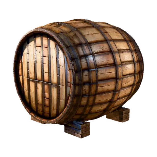 3D model for low poly wooden barrel, stylized game asset, clean topology, PBR texture, isolated object, game ready