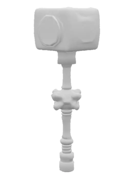 3D model for Cartoon style, stone, stone hammer, fantasy RPG project, game design, concept art, monocoque model, rune elements, long handled warhammer, long handled hammer