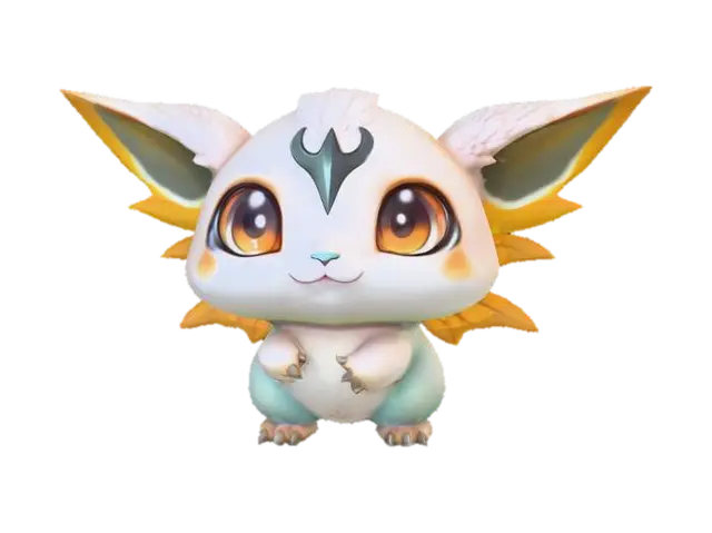3D model for anime like pokemon, cute animal spiritual pets. fantasy, chibi baby, fantasy, elemental. Wings
