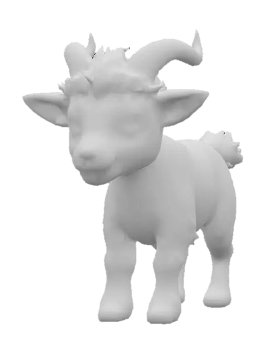 3D model for anime like pokemon, cute animal spiritual pets. fantasy, chibi baby, fantasy, elemental. fire elemental Goat, wooly goat, mature adult