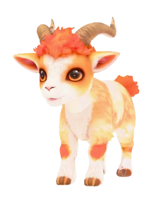 3D model for anime like pokemon, cute animal spiritual pets. fantasy, chibi baby, fantasy, elemental. fire elemental Goat, wooly goat, mature adult