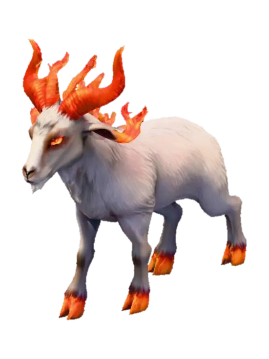 3D model for anime like pokemon, spiritual pets. fantasy,Big and muscular elemental. fire Goat, wooly goat, mature adult, Hell, demon goat, horn of fire. fire hoof fire eyes