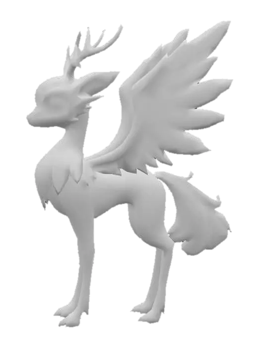 3D model for anime like pokemon, spiritual pets. fantasy,Stylized, epic and cute Peryton, mythical creature