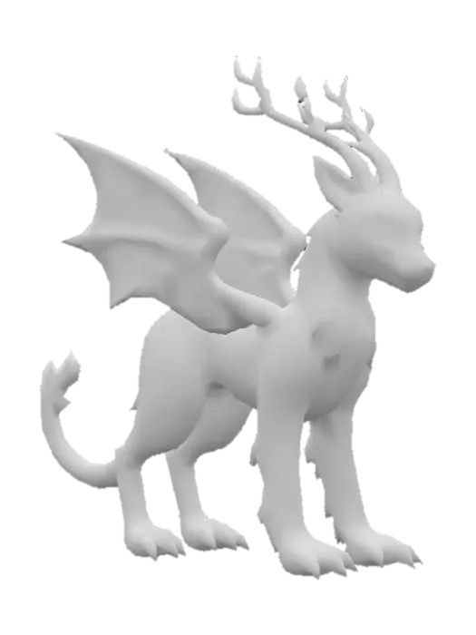 3D model for anime like pokemon, spiritual pets. fantasy,Stylized, epic and cute Peryton, mythical creature, tiger, feydragon, wolf, deer
