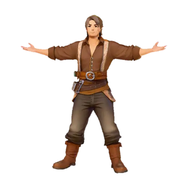 3D model for Anime Costume, genshing impact, legend of neverlad, ragnarok online style. short hair. fantasy, village peasant or vendor