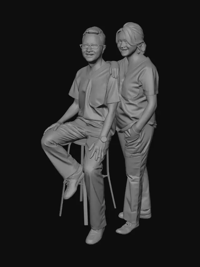 3D model for Two Healthcare Professionals in Scrubs