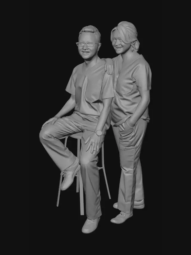 3D model for Two Healthcare Professionals in Scrubs