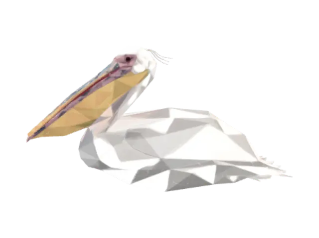 Polygonal Pelican 3D model, vytvořený pomocí AI