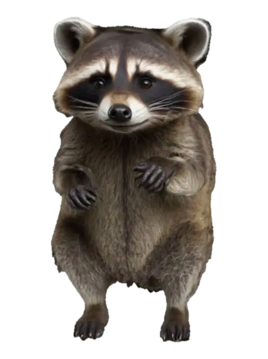 realistic racoon, high res, standing on the rear feet - Raccoon 3D model, vytvořený pomocí AI