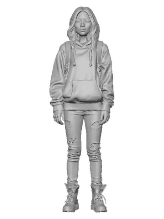 3D model for Post apocalyptic ultra realistic female young survivor in jeans