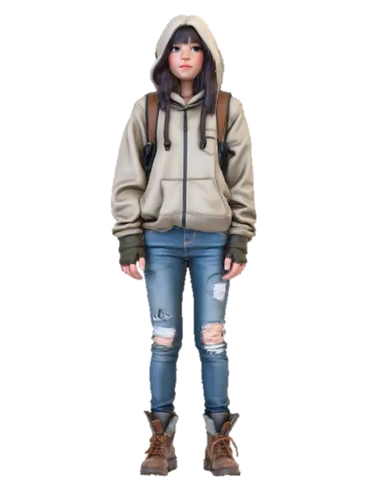 3D model for Post apocalyptic ultra realistic female young survivor in jeans
