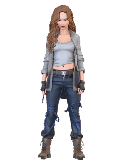 Post apocalyptic female young survivor - Dystopia 3D model, vytvořený pomocí AI