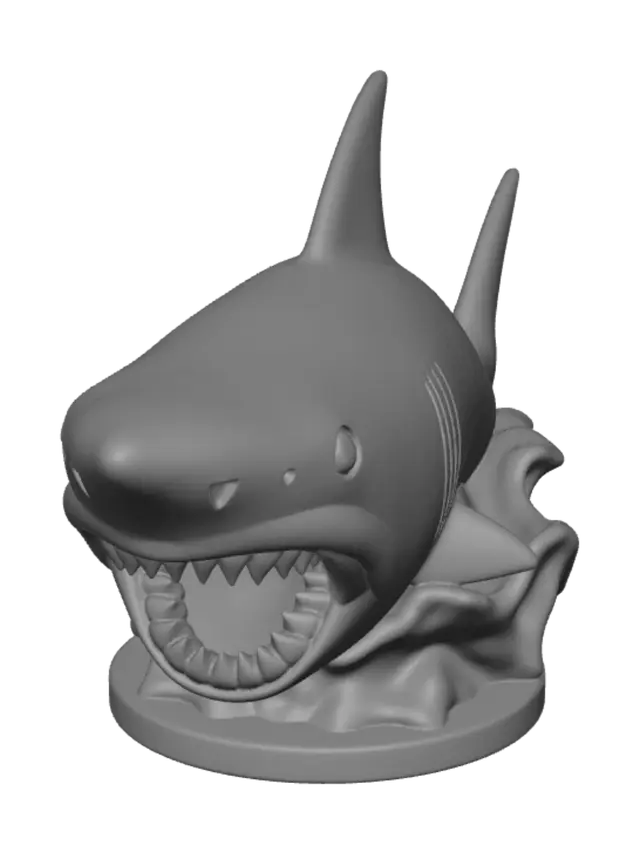 3D model for I need a shark coming out of water statue with a round base