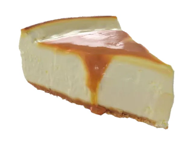 3D model for a slice of caramel dripping vanilla cheesecake. 