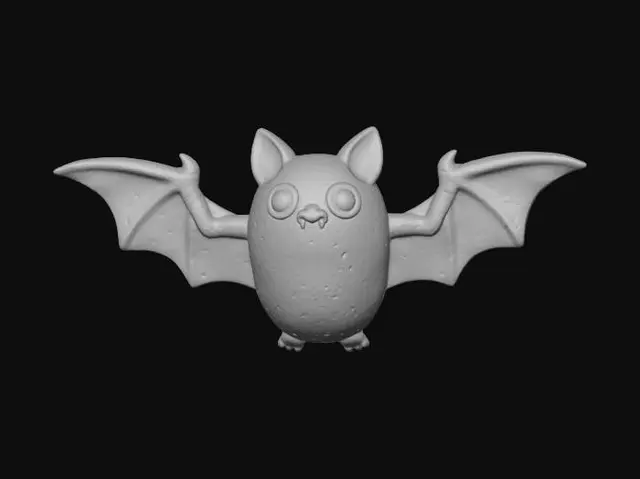 3D model for Clay-like stylized 3D model of a Halloween bat with chunky body and oversized wings.
Matte clay surface with subtle imperfections.
Body gradient from deep purple to black,
eyes glowing in bright red-orange.
Toy-like handmade look, rendered with soft lighting on a dark background.