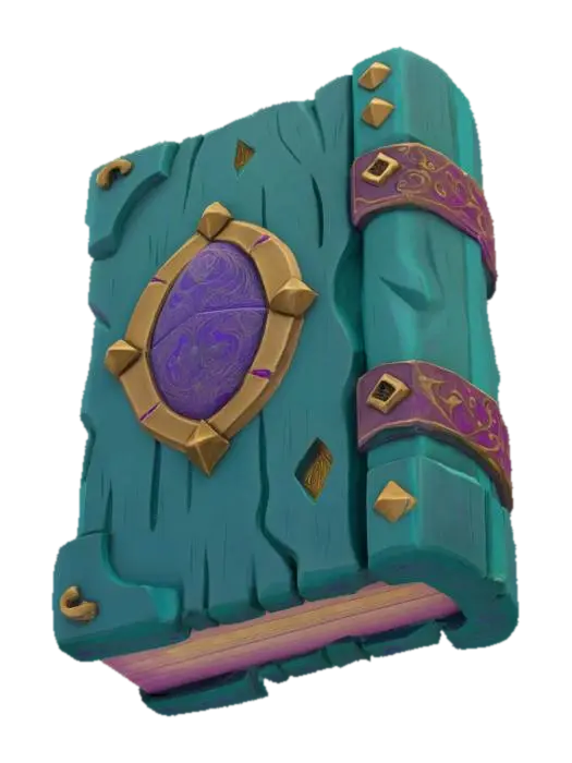 A majestic cartoon-style ancient spellbook with a sturdy, adventurous look. The cover is… 3D model, AI generated
